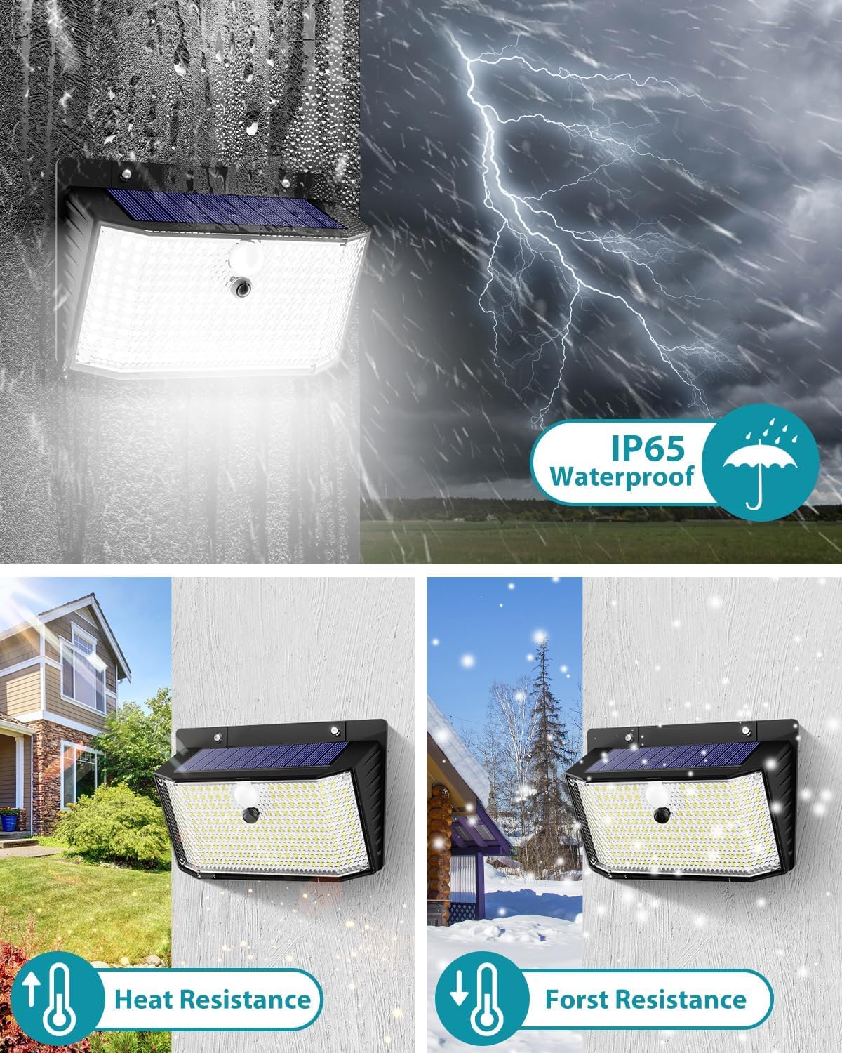 kolpop 208LED 4 Pezzi Luce Solare LED Esterno con Sensore di Movimento, 3 Modalità Faretto Lampada Solare da Esterno IP65 Impermeabile Lampade Luci Solari da Esterna per Giardino, Garage, Parete