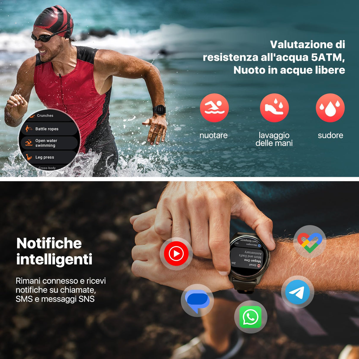 TicWatch Pro 5 Enduro Smartwatch da uomo 1,43" Android Wear OS Smart Watch 90 ore di batteria 110+ modalità di allenamento 7/24 frequenza cardiaca Salute 5ATM GPS Bussola Non compatibile con iPhone